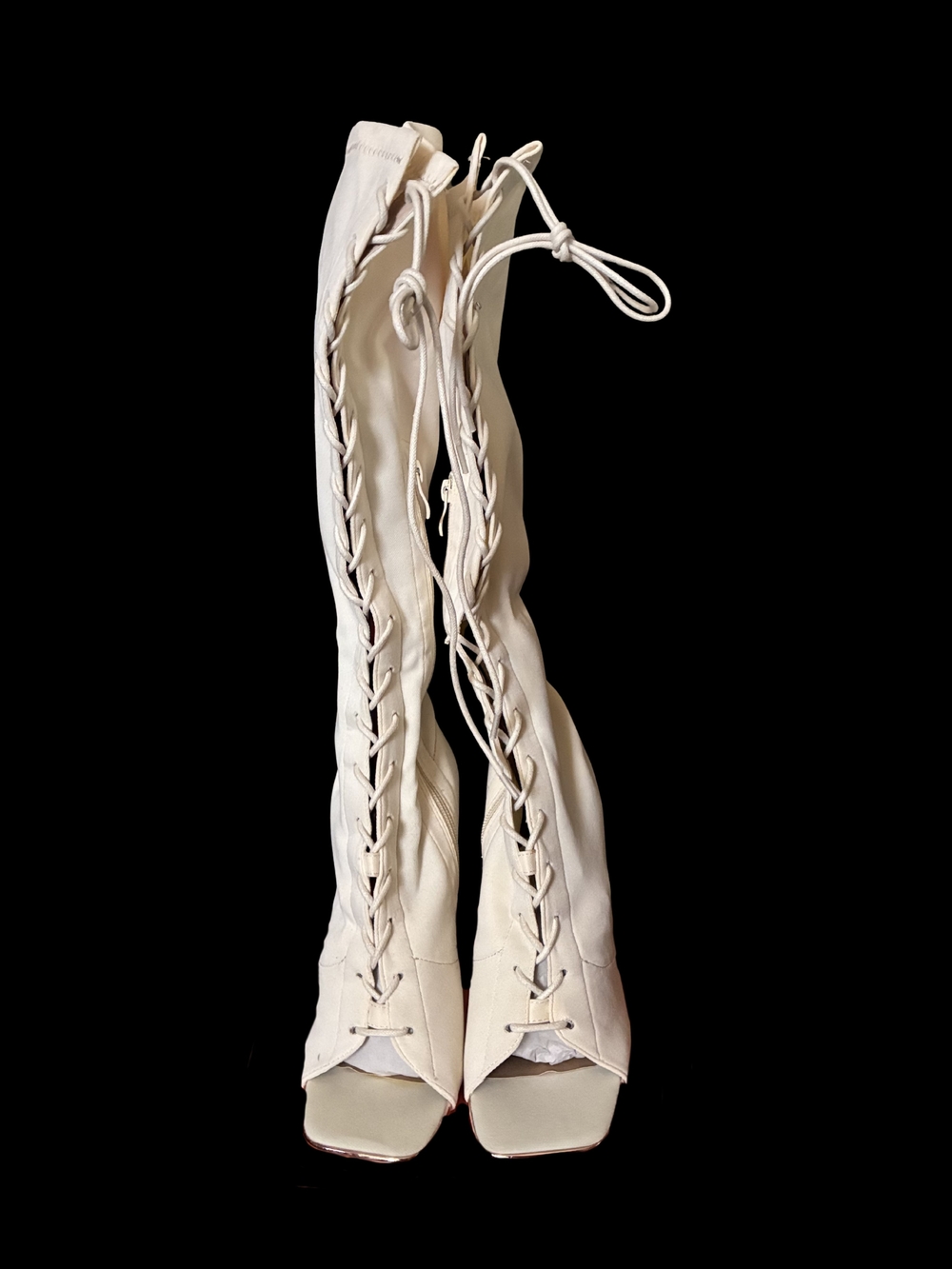 Women's Lace-Up Knee-High Boots - Cream